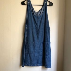 Vintage blue jean cotton overall mini dress